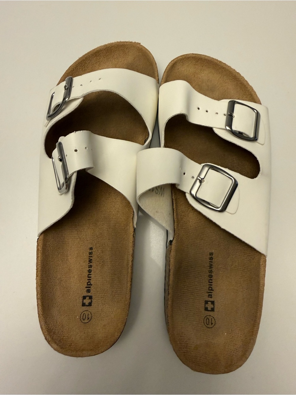 Women’s Alpine Swiss White Double-Strap Buckle Sandals